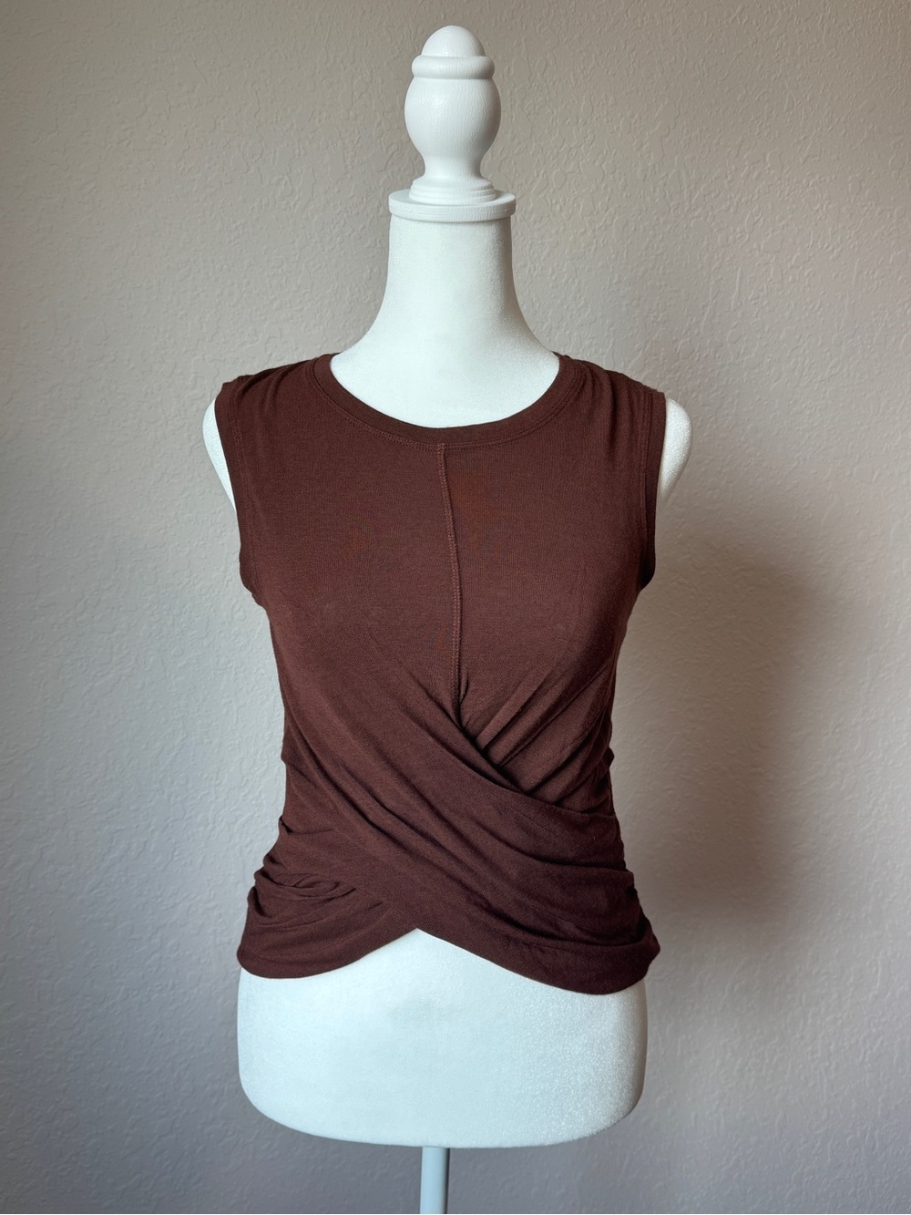 La Ligne NWT Chocolate Brown Twist Front Sleeveless Wool Blend Top Small